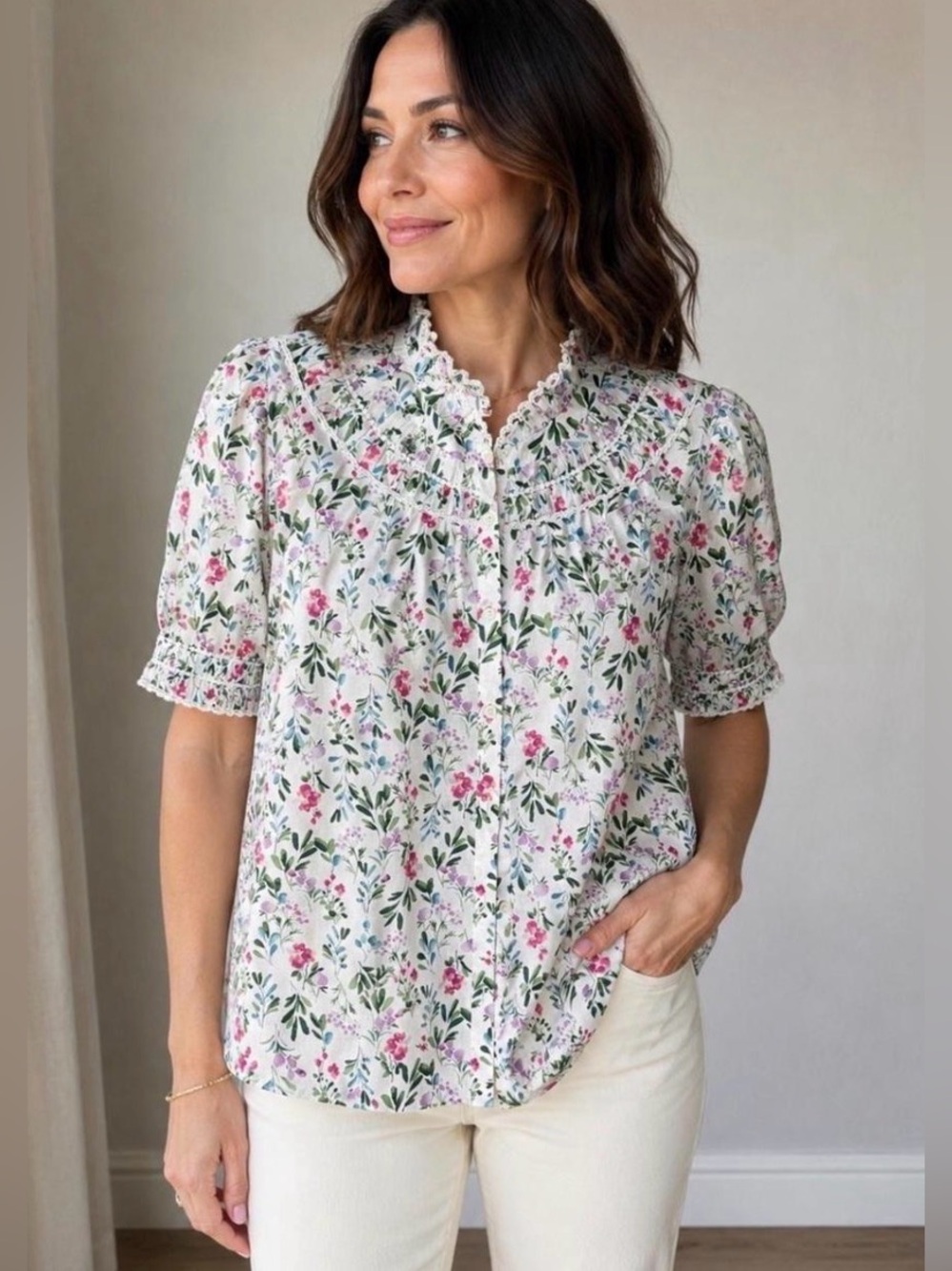 J.Crew Women’s Floral Cotton Blouse Size XS top